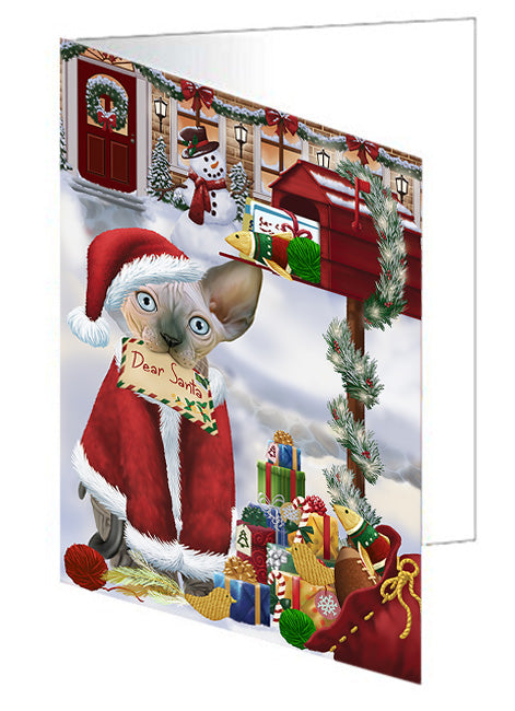 Sphynx Cat Dear Santa Letter Christmas Holiday Mailbox Handmade Artwork Assorted Pets Greeting Cards and Note Cards with Envelopes for All Occasions and Holiday Seasons GCD64691