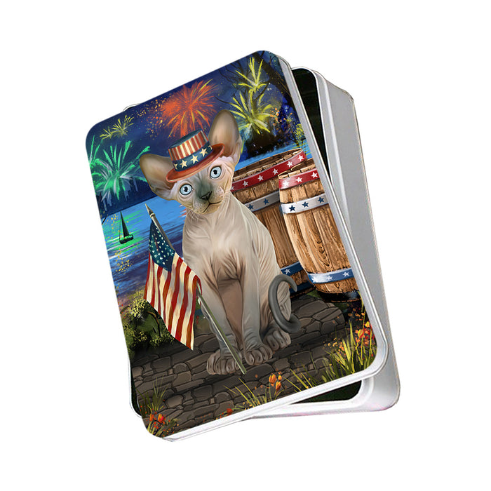 4th of July Independence Day Firework Sphynx Cat Photo Storage Tin PITN54025