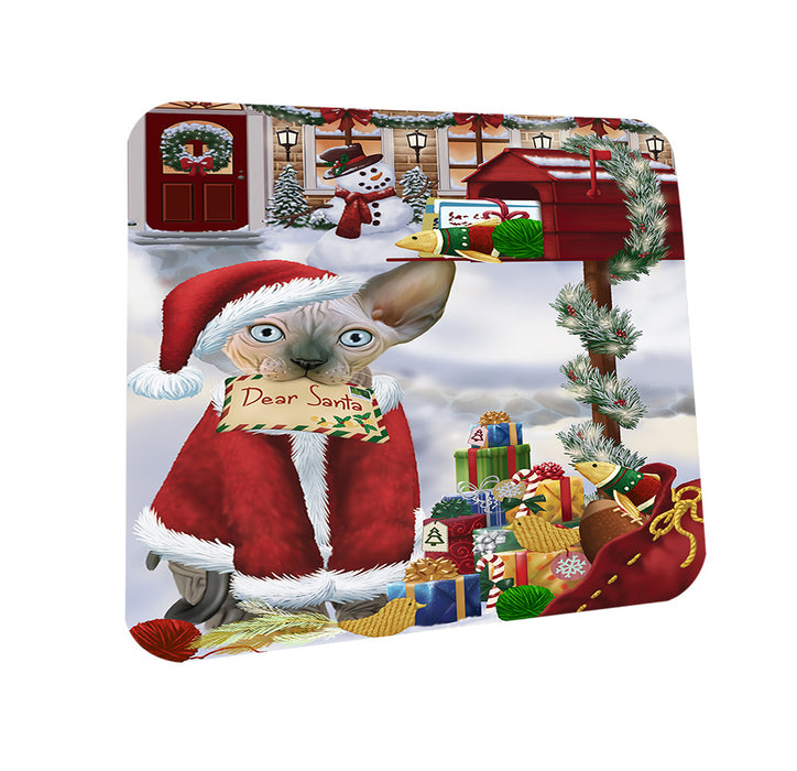 Sphynx Cat Dear Santa Letter Christmas Holiday Mailbox Coasters Set of 4 CST53512
