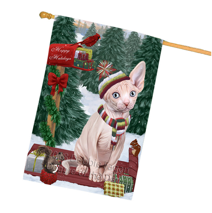 Merry Christmas Woodland Sled Sphynx Cat House Flag FLG55478