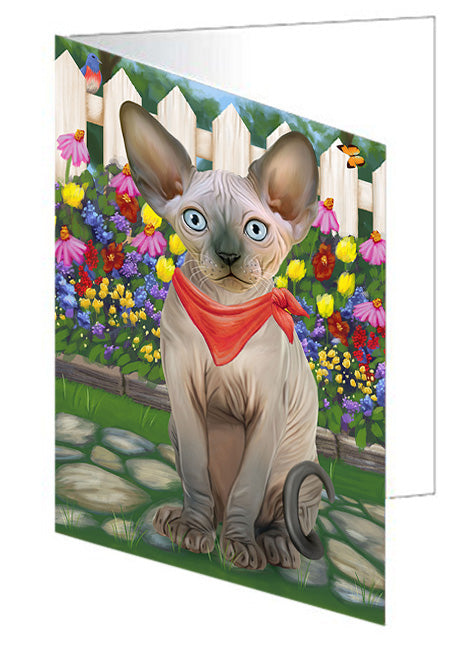 Spring Floral Sphynx Cat Handmade Artwork Assorted Pets Greeting Cards and Note Cards with Envelopes for All Occasions and Holiday Seasons GCD60857