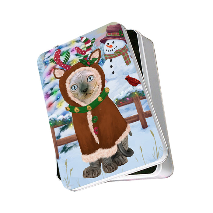 Christmas Gingerbread House Candyfest Sphynx Cat Photo Storage Tin PITN56512