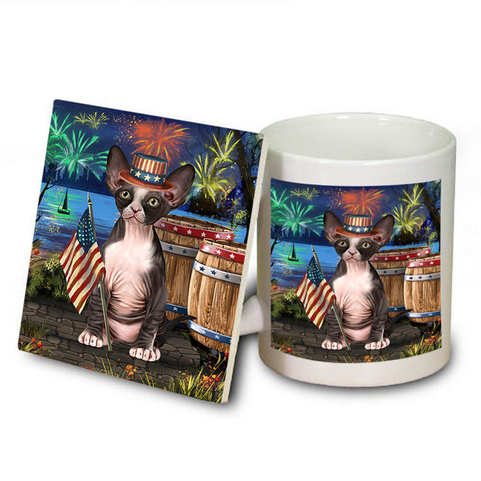 4th of July Independence Day Firework Sphynx Cat Mug and Coaster Set MUC54075