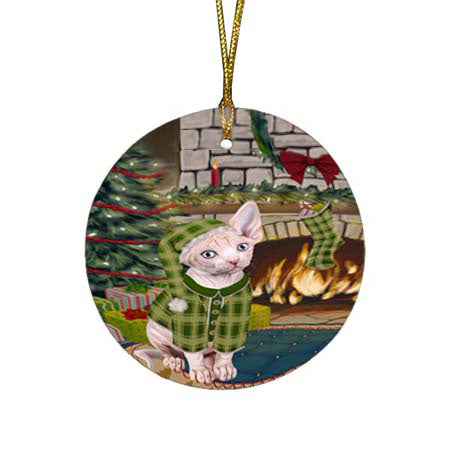 The Stocking was Hung Sphynx Cat Round Flat Christmas Ornament RFPOR55988