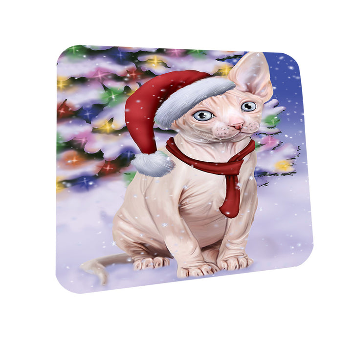 Winterland Wonderland Sphynx Cat In Christmas Holiday Scenic Background Coasters Set of 4 CST53739