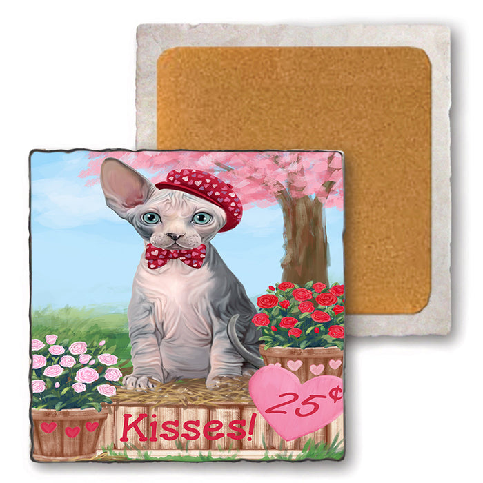 Rosie 25 Cent Kisses Sphynx Cat Set of 4 Natural Stone Marble Tile Coasters MCST51244