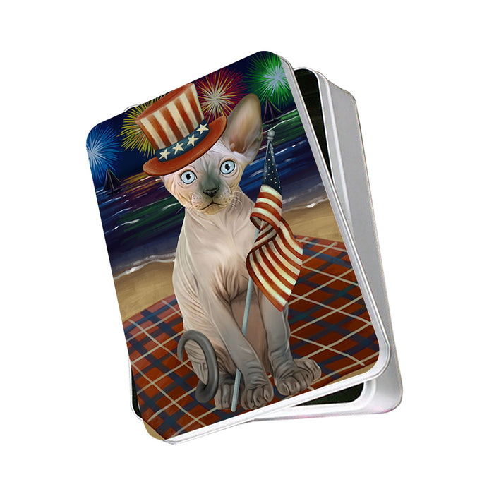 4th of July Independence Day Firework Sphynx Cat Photo Storage Tin PITN52459