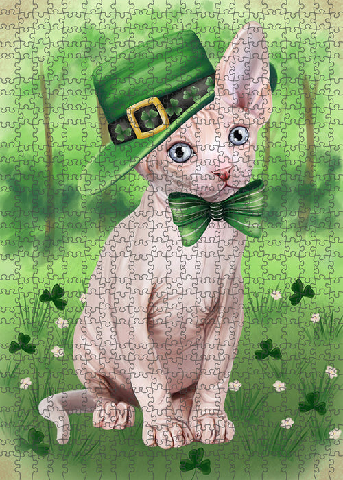 St. Patricks Day Irish Portrait Sphynx Cat Portrait Jigsaw Puzzle for Adults Animal Interlocking Puzzle Game Unique Gift for Dog Lover's with Metal Tin Box PZL091