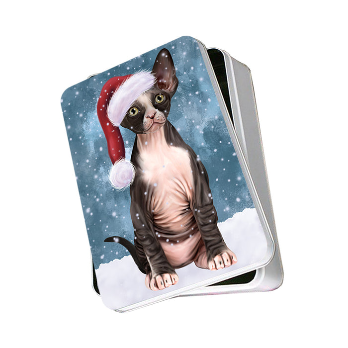 Let it Snow Christmas Holiday Sphynx Cat Wearing Santa Hat Photo Storage Tin PITN54271