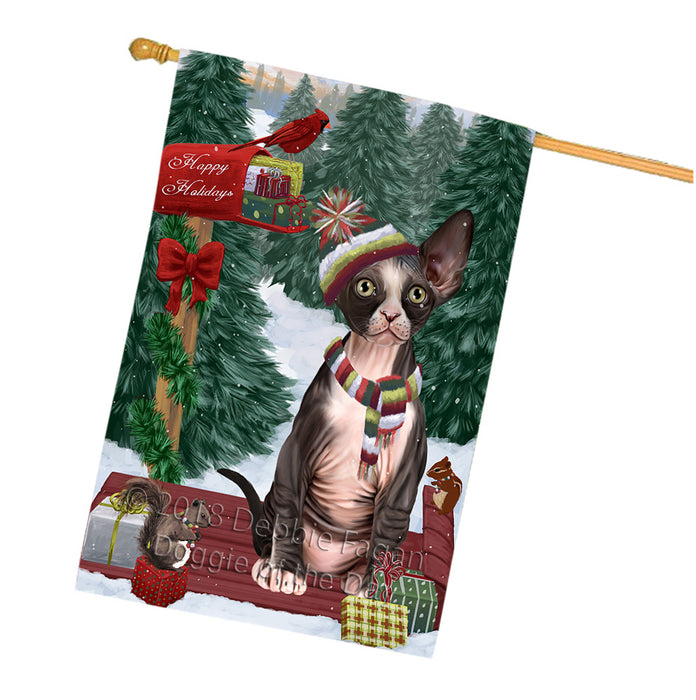 Merry Christmas Woodland Sled Sphynx Cat House Flag FLG55479