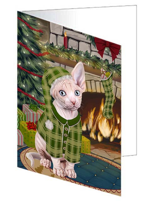 The Stocking was Hung Sphynx Cat Handmade Artwork Assorted Pets Greeting Cards and Note Cards with Envelopes for All Occasions and Holiday Seasons GCD71411