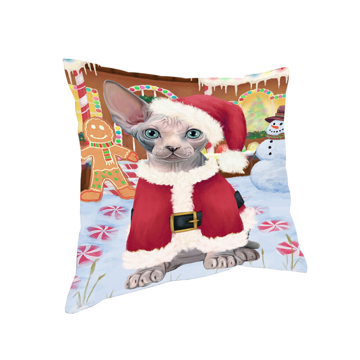 Christmas Gingerbread House Candyfest Sphynx Cat Pillow PIL80572
