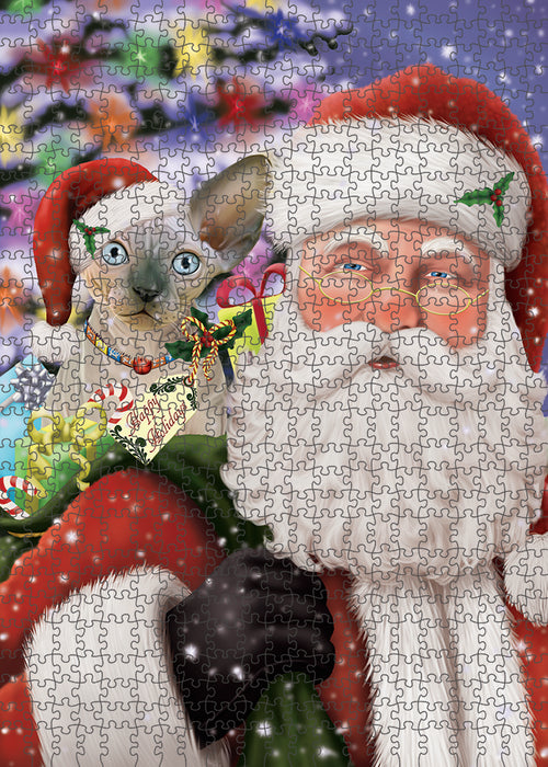Santa Carrying Sphynx Cat and Christmas Presents Puzzle with Photo Tin PUZL81976