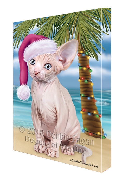 Summertime Happy Holidays Christmas Sphynx Cat on Tropical Island Beach Canvas Print Wall Art Décor CVS109097