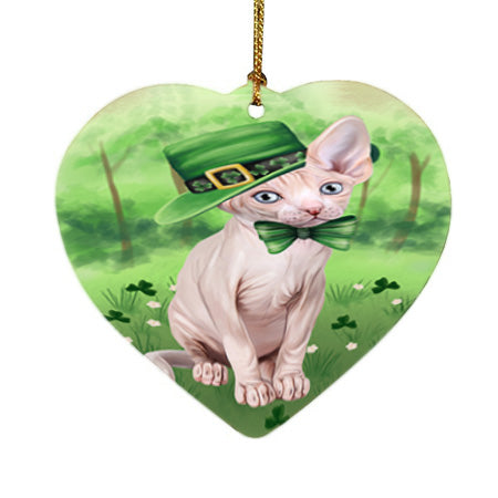 St. Patricks Day Irish Portrait Sphynx Cat Heart Christmas Ornament HPOR57988