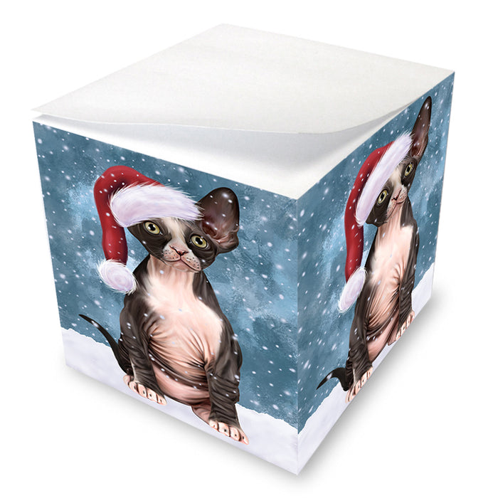 Let it Snow Christmas Holiday Sphynx Cat Wearing Santa Hat Note Cube NOC55974