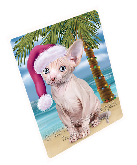 Summertime Happy Holidays Christmas Sphynx Cat on Tropical Island Beach Large Refrigerator / Dishwasher Magnet RMAG88380