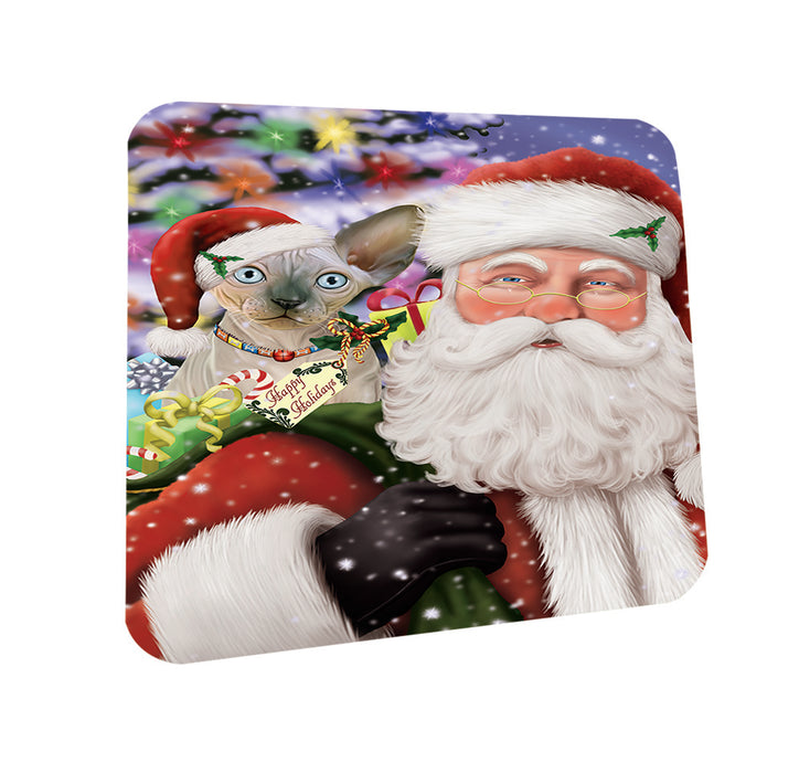 Santa Carrying Sphynx Cat and Christmas Presents Coasters Set of 4 CST53663