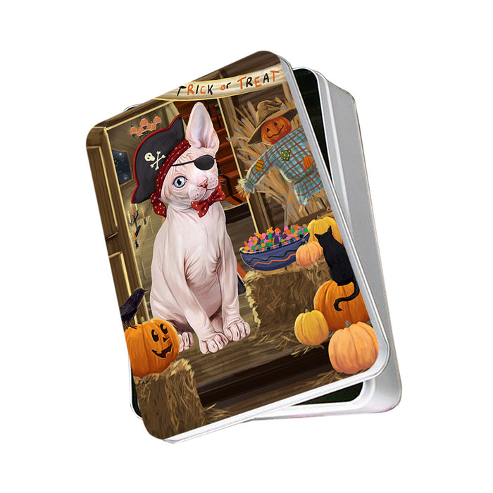 Enter at Own Risk Trick or Treat Halloween Sphynx Cat Photo Storage Tin PITN53306