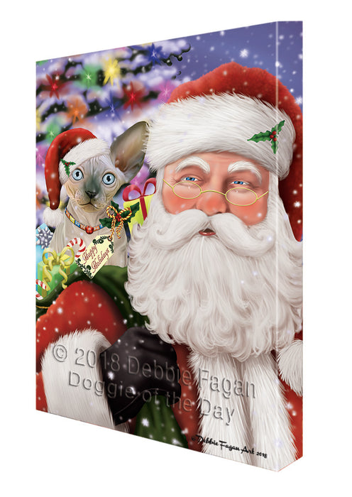 Santa Carrying Sphynx Cat and Christmas Presents Canvas Print Wall Art Décor CVS101195