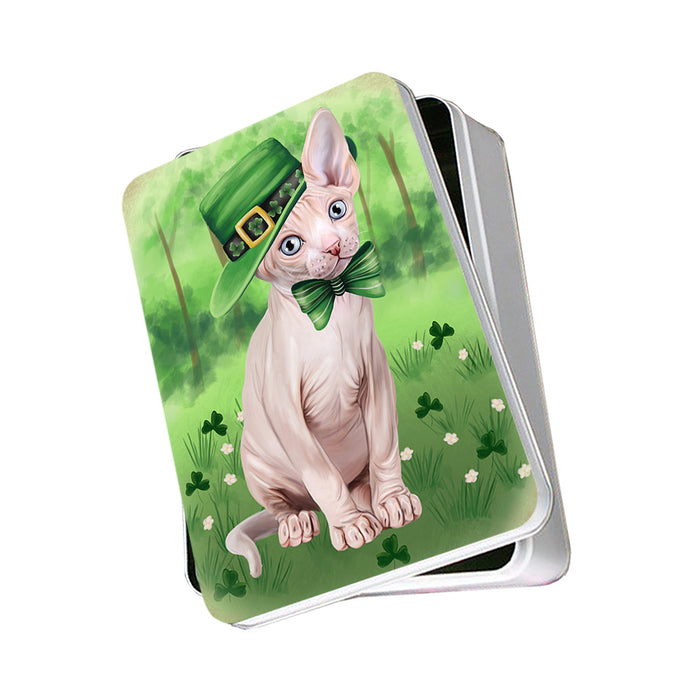 St. Patricks Day Irish Portrait Sphynx Cat Photo Storage Tin PITN56991