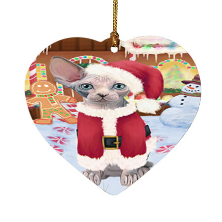 Christmas Gingerbread House Candyfest Sphynx Cat Heart Christmas Ornament HPOR56926