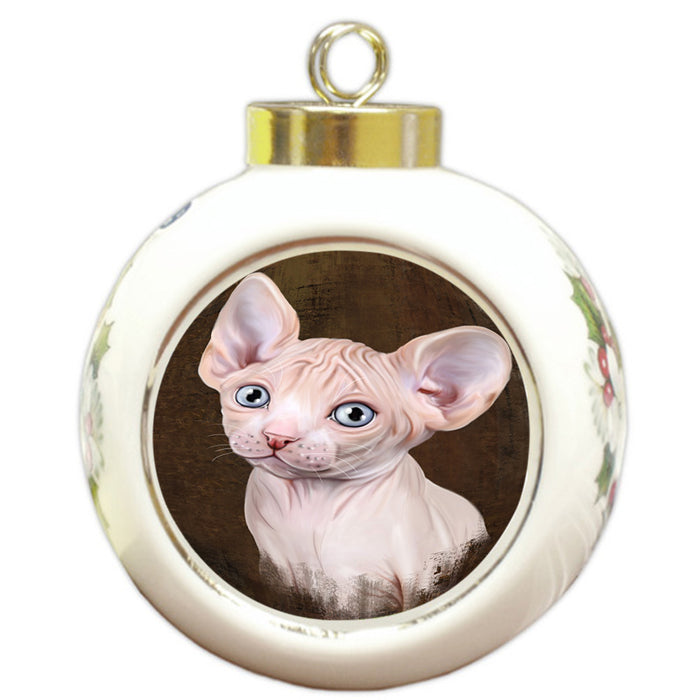Rustic Sphynx Cat Round Ball Christmas Ornament RBPOR54486