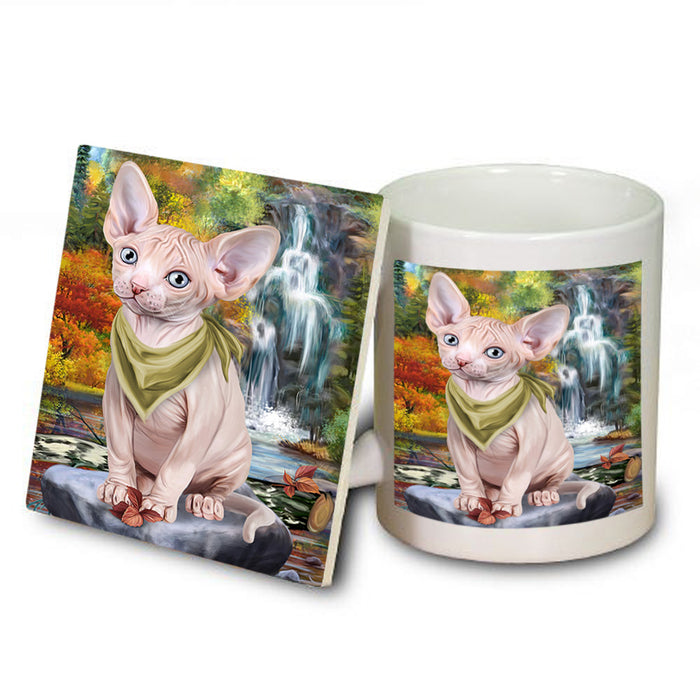 Scenic Waterfall Sphynx Cat Mug and Coaster Set MUC51956