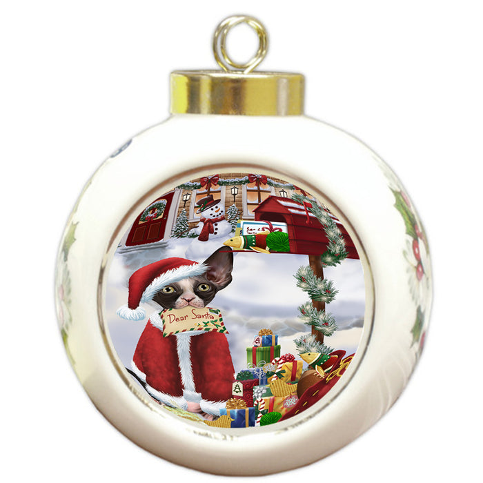 Sphynx Cat Dear Santa Letter Christmas Holiday Mailbox Round Ball Christmas Ornament RBPOR53555