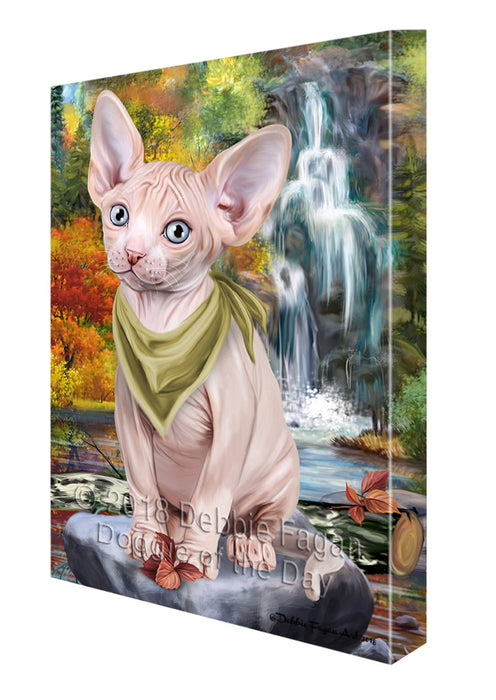 Scenic Waterfall Sphynx Cat Canvas Print Wall Art Décor CVS84941