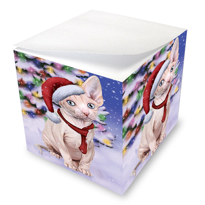 Winterland Wonderland Sphynx Cat In Christmas Holiday Scenic Background Note Cube NOC55427