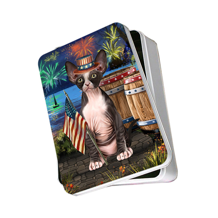 4th of July Independence Day Firework Sphynx Cat Photo Storage Tin PITN54026