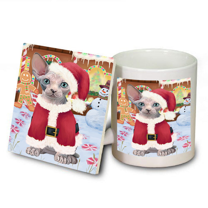 Christmas Gingerbread House Candyfest Sphynx Cat Mug and Coaster Set MUC56562