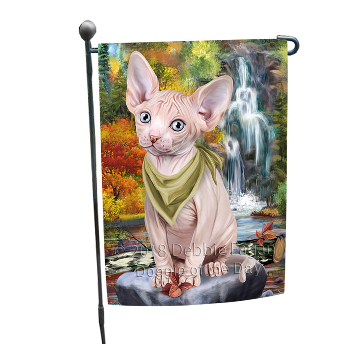 Scenic Waterfall Sphynx Cat Garden Flag GFLG51961