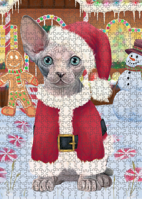 Christmas Gingerbread House Candyfest Sphynx Cat Puzzle with Photo Tin PUZL94480