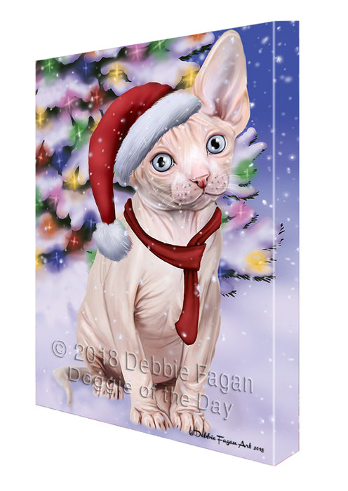 Winterland Wonderland Sphynx Cat In Christmas Holiday Scenic Background Canvas Print Wall Art Décor CVS101879