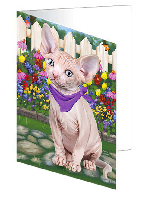 Spring Floral Sphynx Cat Handmade Artwork Assorted Pets Greeting Cards and Note Cards with Envelopes for All Occasions and Holiday Seasons GCD60860