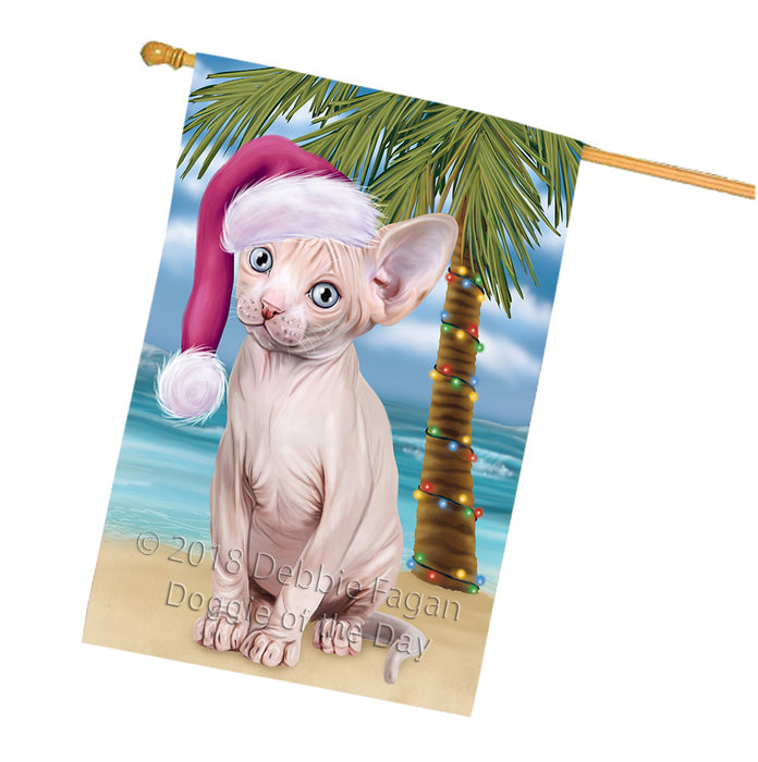 Summertime Happy Holidays Christmas Sphynx Cat on Tropical Island Beach House Flag FLG54781