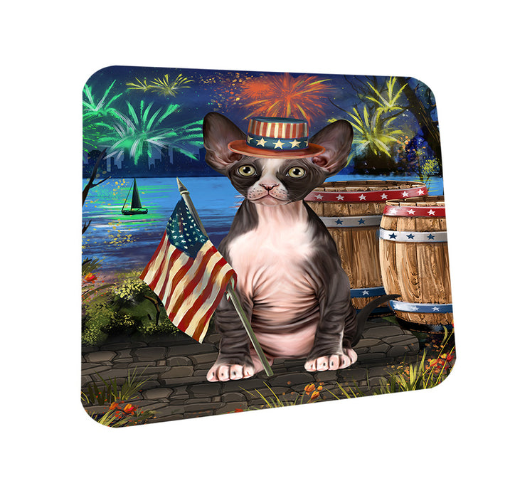4th of July Independence Day Firework Sphynx Cat Coasters Set of 4 CST54041