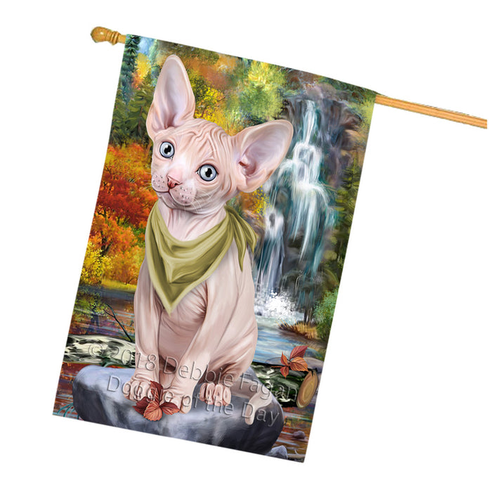Scenic Waterfall Sphynx Cat House Flag FLG52097
