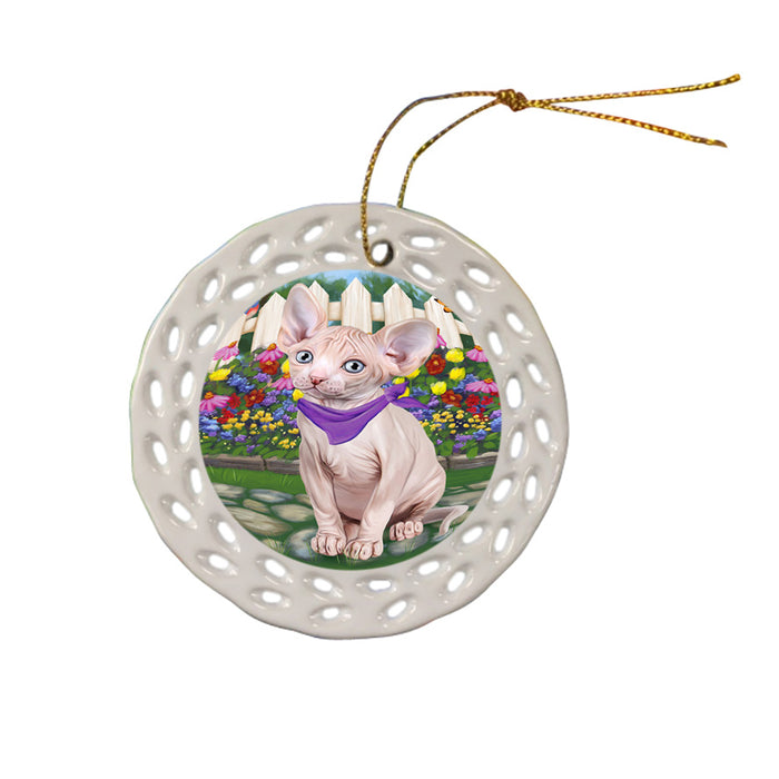 Spring Floral Sphynx Cat Ceramic Doily Ornament DPOR52277