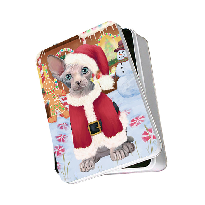 Christmas Gingerbread House Candyfest Sphynx Cat Photo Storage Tin PITN56513