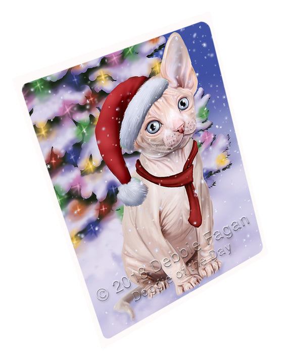 Winterland Wonderland Sphynx Cat In Christmas Holiday Scenic Background Large Refrigerator / Dishwasher Magnet RMAG83568