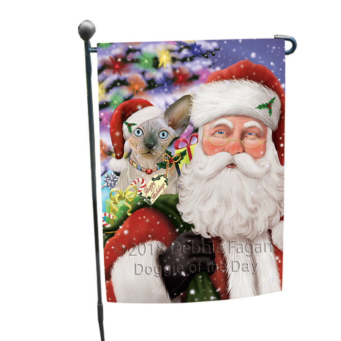 Santa Carrying Sphynx Cat and Christmas Presents Garden Flag GFLG53767