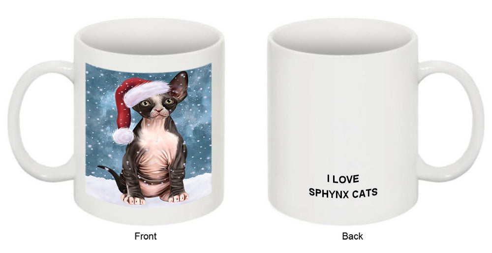 Let it Snow Christmas Holiday Sphynx Cat Wearing Santa Hat Coffee Mug MUG49726