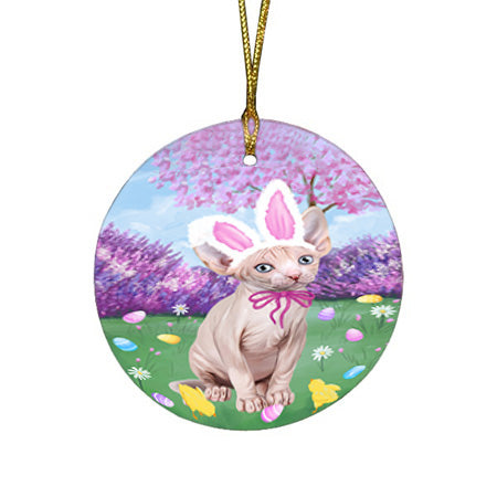 Easter Holiday Sphynx Cat Round Flat Christmas Ornament RFPOR57345