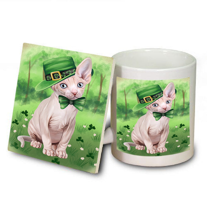 St. Patricks Day Irish Portrait Sphynx Cat Mug and Coaster Set MUC57040
