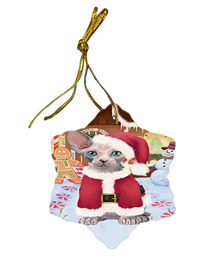 Christmas Gingerbread House Candyfest Sphynx Cat Star Porcelain Ornament SPOR56926