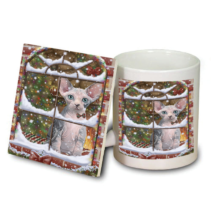 Please Come Home For Christmas Sphynx Cat Sitting In Window Mug and Coaster Set MUC53640