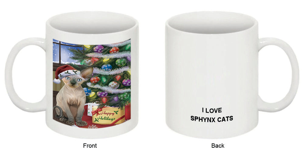 Christmas Happy Holidays Sphynx Cat with Tree and Presents Coffee Mug MUG48872